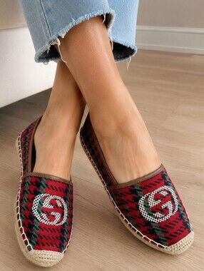 Designer Style Canvas  Espadrilles embroidered double-G style .